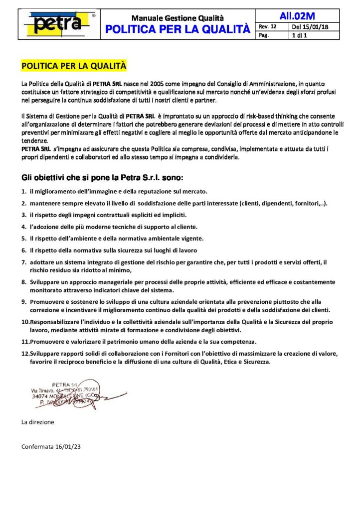 certificazione petra